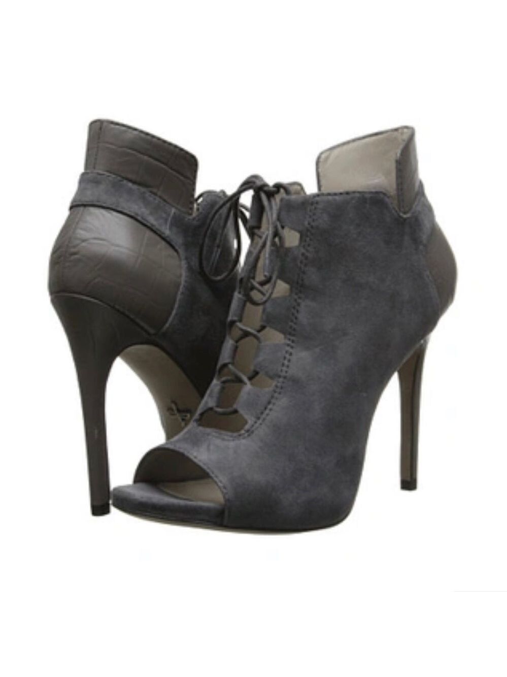 Pour La Victoire Vione grey suede lace up cage embossed heels size 6